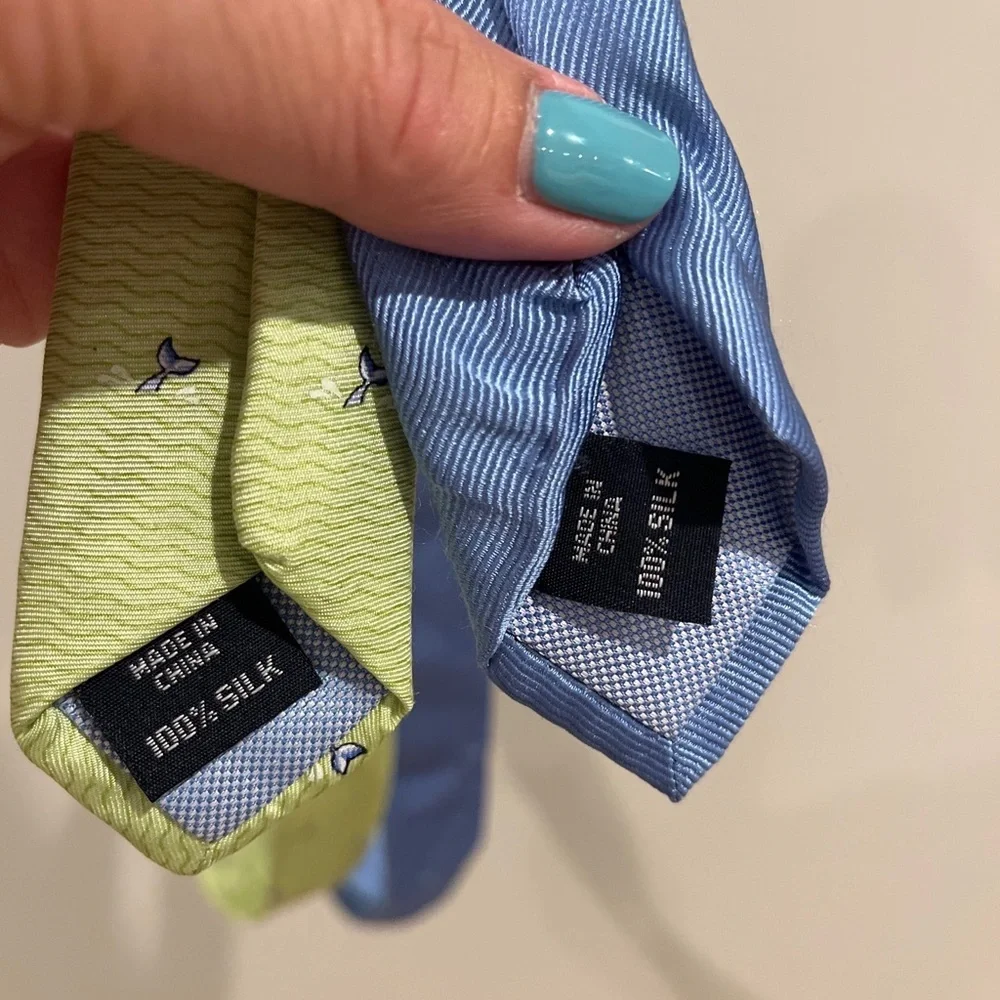 Tommy Hilfiger Neck Ties Mens Silk Green Whale Blue Polka Dot School  Lot of 2